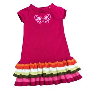 Gymboree Girls Butterfly Sweater Dress Pink Rainbow Ruffle Knit 5 Years Boho